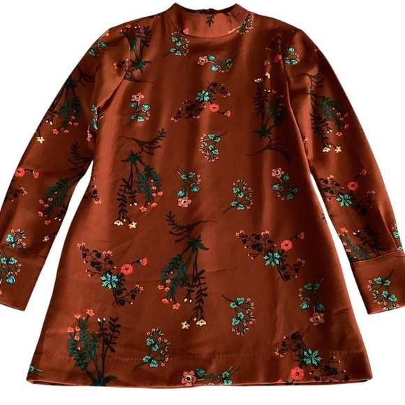 Wayf Floral Mock Neck Long Sleeve Dress Floral Shift Dress Size XS Cinnamon - Picture 11 of 16
